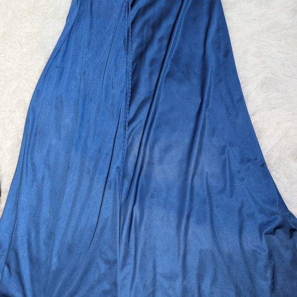70s Vintage René Blue Satin Lace Nightgown & Robe Set 1970s Glam Lingerie - Picture 14 of 16